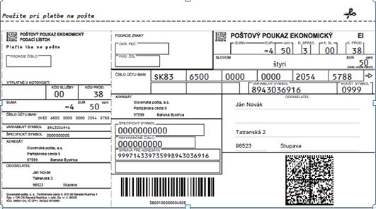 platba poštovou poukážkou